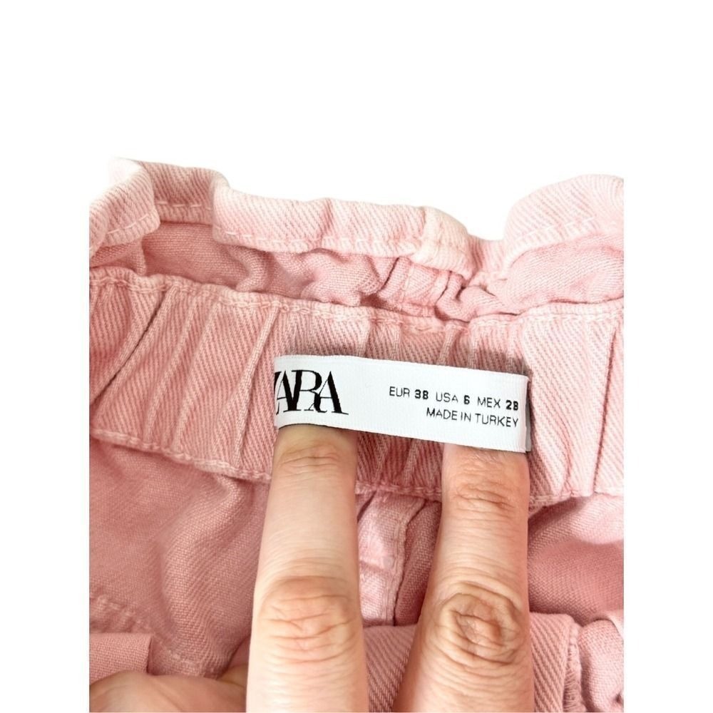 Zara Denim Shorts Size 6US Pink Cutoff Elastic Waistline High Waist - Picture 9 of 10
